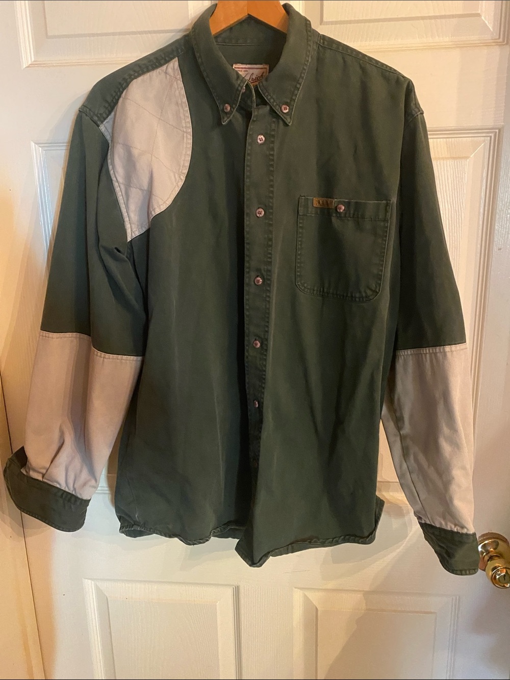 Woolrich Green Button-Up Jacket with Light Gray Panels